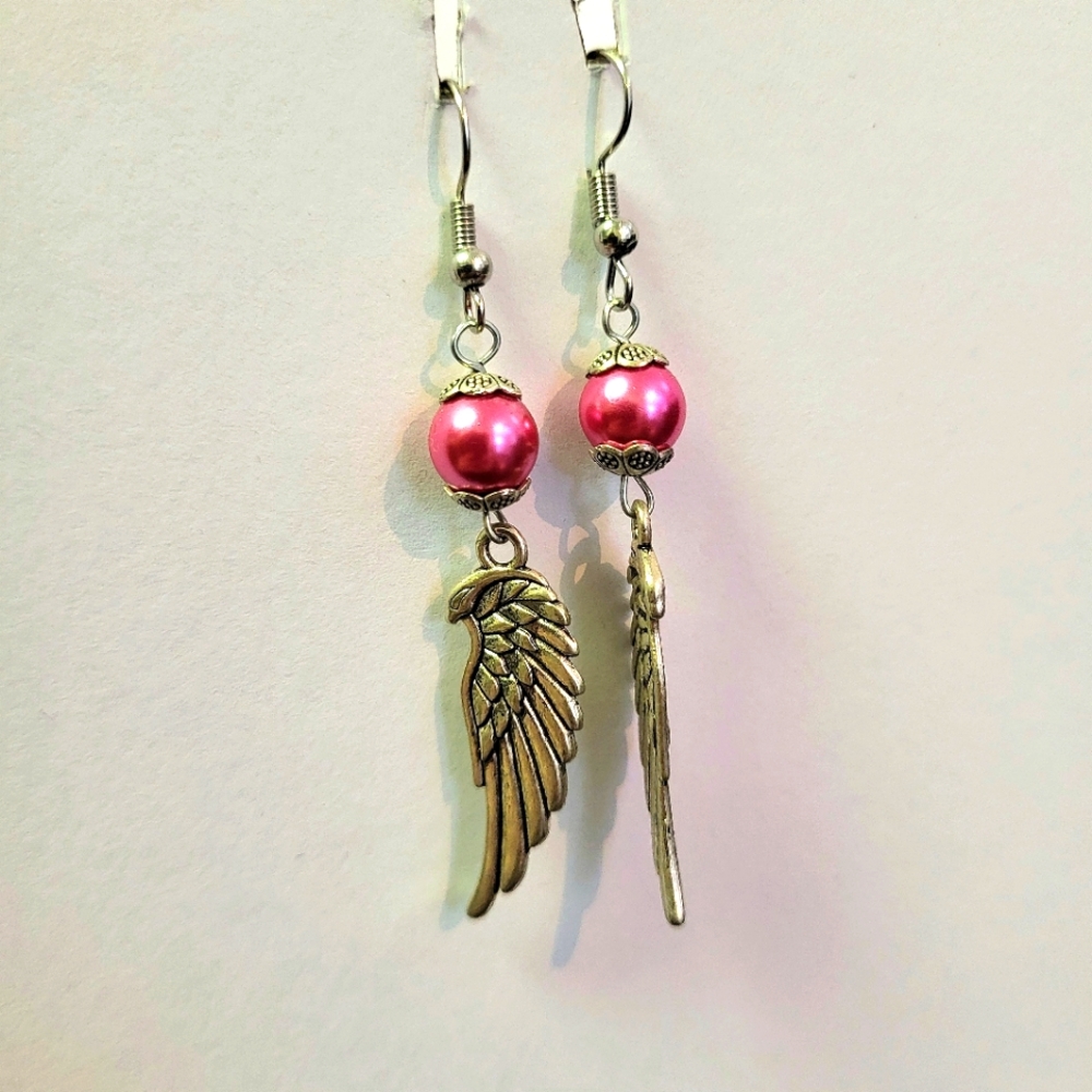 Hot pink angel costume earrings